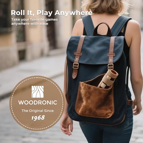 Woodronic 3 in 1 Chess Checkers Backgammon Set, Roll-up Leather Travel Chess Board Game, Portable Travel Backgammon Game Set for Adult, Travel Checkers Game with 32 Amber Pearl Pieces and 5 Dices - color: Espresso