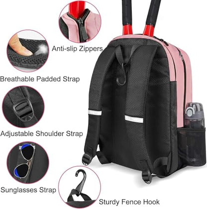 Ytonet Tennis Bag Tennis Backpack for Women Men 2 Rackets with Insulated Pocket Ventilated Shoe Compartment - color: Pink