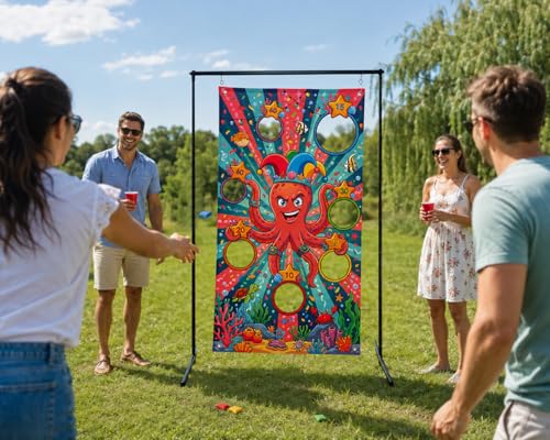 DS. DISTINCTIVE STYLE Ocean Theme Toss Game Banner with 4 Bean Bags for Carnival Party, Indoor Outdoor Activities Birthday Party Decoration