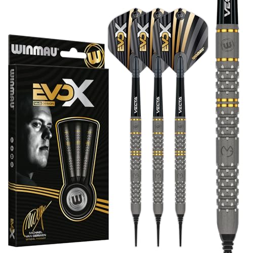 Winmau Michael Van Gerwen MvG EvoX Professional Darts Set - 90% Tungsten Darts with Flights & Shafts - Precision Grip Barrels for Steel Tip & Soft Tip Darts - Available in 18g - 24g Weights - size: 18g - Soft Tip