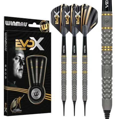 Winmau Michael Van Gerwen MvG EvoX Professional Darts Set - 90% Tungsten Darts with Flights & Shafts - Precision Grip Barrels for Steel Tip & Soft Tip Darts - Available in 18g - 24g Weights - size: 18g - Soft Tip