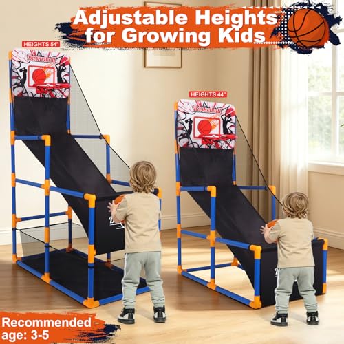Nattork Arcade Basketball Game Set with 4 Balls and Hoop, Kids Basketball Hoop Indoor Outdoor Sports Toy Gifts for Kids Boys Girls 3-5 Years Old, Air Pump Included, Ideal for Gifts