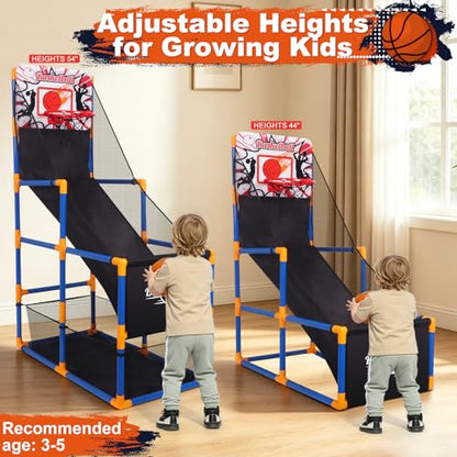 Nattork Arcade Basketball Game Set with 4 Balls and Hoop, Kids Basketball Hoop Indoor Outdoor Sports Toy Gifts for Kids Boys Girls 3-5 Years Old, Air Pump Included, Ideal for Gifts