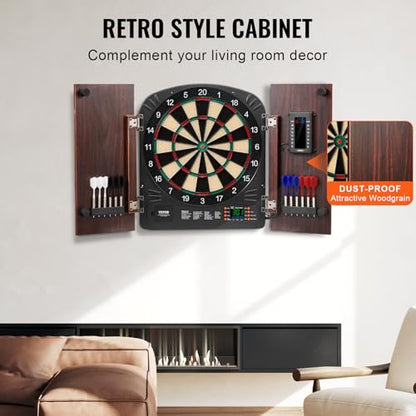 VEVOR Dart Board Cabinet Set, Multiple Styles Ready-to-Play Bundle Official Size, Steel Tip Dart Hideaway Cabinet, Features Easy Assembly, Complete with All Accessories, Perfect for Cricket Games - size: 35.3" x 20" x 2.7", style: Electronic Style
