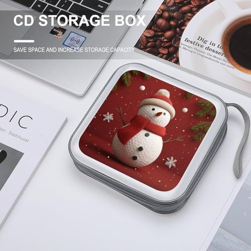 Cute Snowman Golf Ball-shaped Head CD Case DVD Storage Case Portable for Car Home Travel