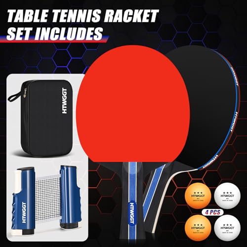 Table Tennis Rackets Set, Ping Pong Paddles Set of 2, Including Ping Pong Paddles, Balls, a Ping Pong Net and a Portable Case