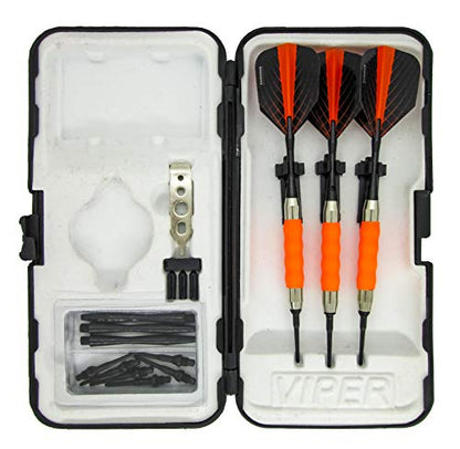 sure grip Viper Orange Soft Tip Darts with Dart Case & Accessories Choice of Flights 16 or 18 Grams Plus I Love Darts Bracelet (Harrows Quantum, 16g)