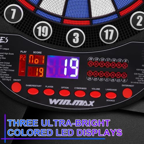 WIN.MAX Electronic Dart Board Soft Tip Dartboard Set LED Displays 3 Languages with 12 Darts 100 Tips Power Adapter - color: BLUE/WHITE