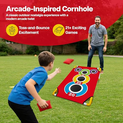 Cornhole Board with 21+ Games, 8 Bean Bags - Arcade Style Corn Hole Games for Adults and Kids, Portable Outdoor Yard Games for Kids & Family, Beach, Camping and Parties, 24x36