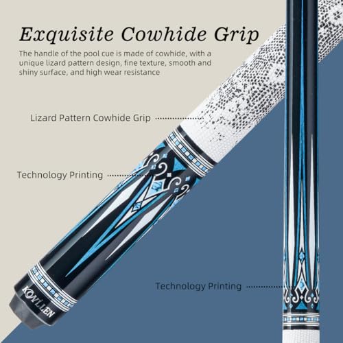 KONLLEN Carbon Fiber Pool Cue Stick 58-inch Professional Pool Sticks for Adults Full Carbon Technology Low Deflection Pool Cue Billiard Cues with 12.5mm Tip (Easy to Control, Pro Taper, Ultra-Smooth) - color: 002 white blue