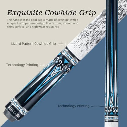 KONLLEN Carbon Fiber Pool Cue Stick 58-inch Professional Pool Sticks for Adults Full Carbon Technology Low Deflection Pool Cue Billiard Cues with 12.5mm Tip (Easy to Control, Pro Taper, Ultra-Smooth) - color: 002 white blue