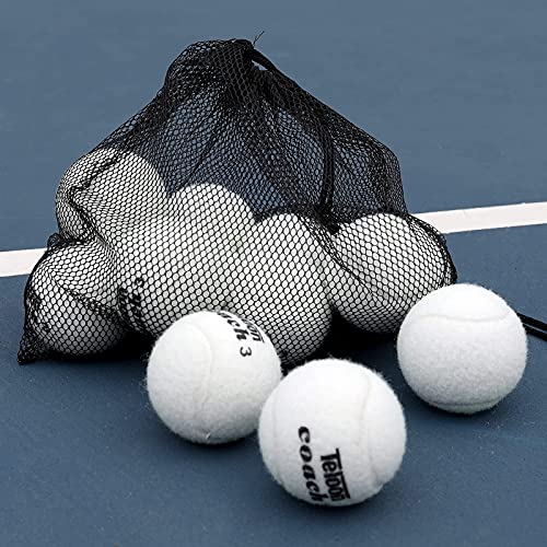 Teloon Pressure Training Tennis Balls-12 or 18 Count-Mesh Carry Bag，4 Colors Available，Pressureless Training Exercise Tennis Balls for Beginners. - color: White-12pcs