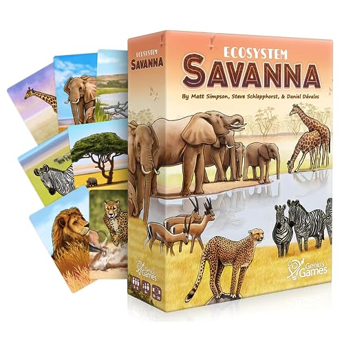 Ecosystem: Savanna - A Family Card Game About Animals on Grassy Woodland of African Savanna - Fun & Educational Ecology Game for Kids & Adults - Strategy Board Game for Gamers, Students & Teachers - style: Ecosystem Savanna