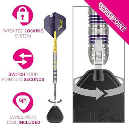 Target Darts Luke Littler Loadout Steel Tip Swiss Point Darts, 90% Tungsten Dart, 22G/23G/24G | Steel Tip Dart Set, Player Edition Swiss Points Dart Sets with Tool, Pro Grip Shafts & No.2 Flights - size: 24G