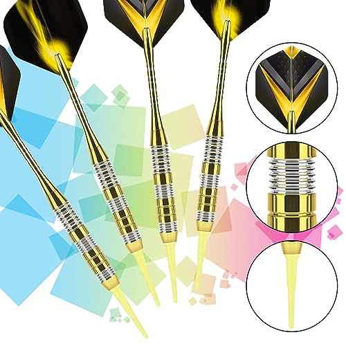 Soft Tip Darts Set 3 Aluminum Shaft Professional Darts Plastic Tip Sets 2BA Replacement Tips + Extra 3 Dart Flights 3 Replace Plastic Shafts for Electronic Dart Board - color: Yellow