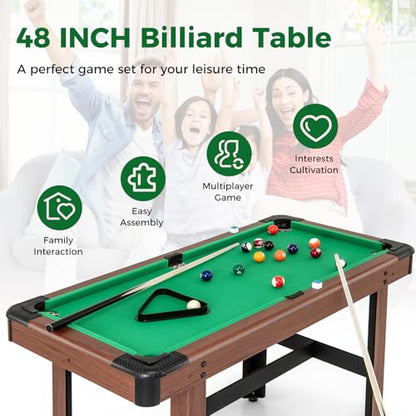 GYMAX Pool Table, 48 Inch Wooden Billiard Tables with 16 Balls, 2 Cue Sticks, 2 Chalks and Brush, Snooker Table Mini Pool Table for Kids, Family, Party - color: Green