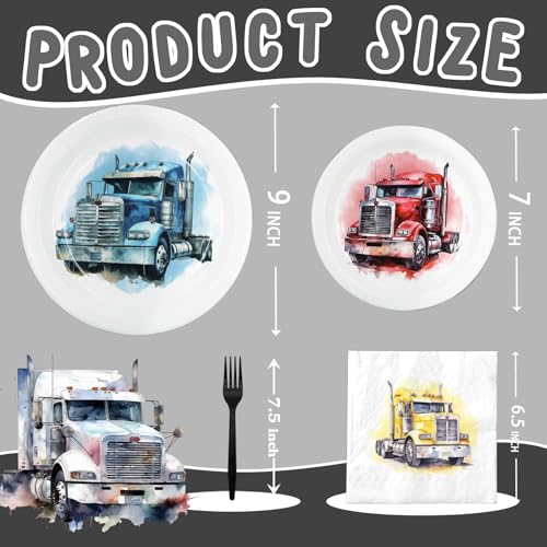 Semi Truck Birthday Party Favors & Tableware Set - Semi Truck Theme Plates, Napkins, Forks - style: Semi Truck