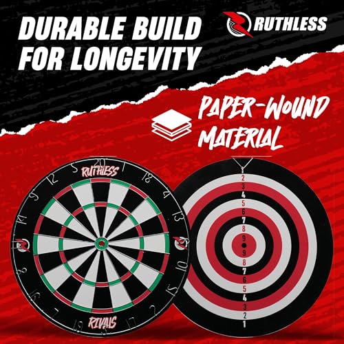 Ruthless | Rivals Family Dart Board Game | 18 * 1 Double Sided Dartboard Set Including 2 Sets of Darts (DB074).