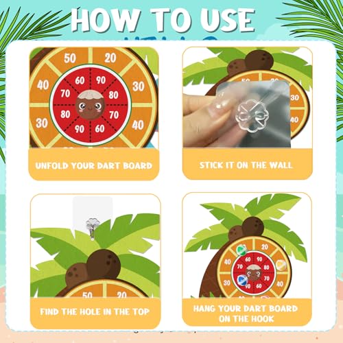 23" Hawaii Dart Board Set,Palm Tree Dart Board with Sticky Balls,Tropical Party Supplies Summer Dart Shooting Indoor Outdoor Games Party Supplies with 12 Stick Balls, Hook