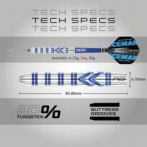 RED Dragon Gerwyn Price Iceman - Tungsten Steel Darts Set with Flights and Stems