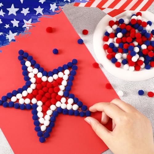 SEPGLITTER 1000Pcs 4th of July Red White Blue Pom Poms Puff Balls | 1cm Size, DIY Crafts Making, Independence Day, 250th Anniversary, Patriotic Decoration, Veterans Memorial Party Supply - style: Red White Blue Style