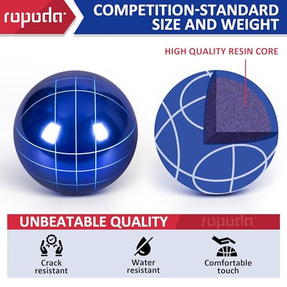 ropoda 100mm Bocce Ball Set Regulation Size and Weight with 8 Resin Bocce Balls, 50 mm Pallino, Carrying Bag, Measuring Rope, Backyard/Lawn/Beach/Outdoor, Bocci Games (Multi Colors, 2-8 Players) - size: 100mm