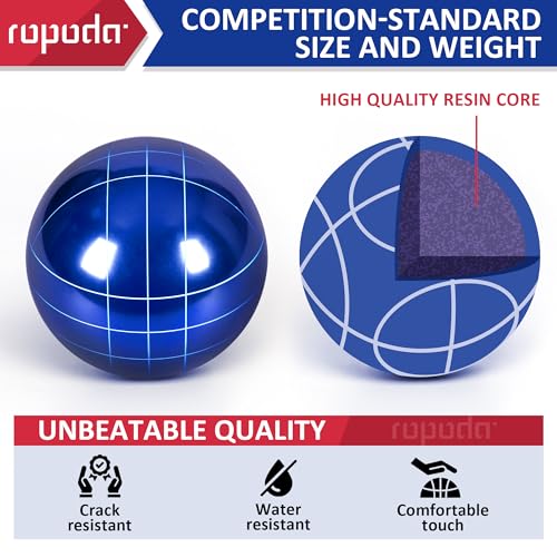 ropoda 107mm Bocce Ball Set Regulation Size and Weight with 8 Resin Bocce Balls, Resin Bocci Balls for Professional Tournament Competition, 60mm Pallino, Nine-Grid Shockproof Carrying Bag(2-8 Players) - size: 107mm