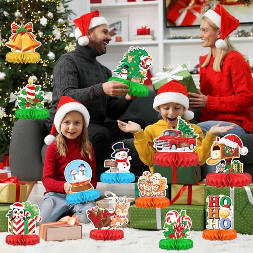 Christmas Party Decorations: Festive Christmas Honeycomb Centerpieces, Santa & Snowman Table Toppers - for Classroom, Winter Birthdays & Holiday Party Supplies - style: Christmas tree