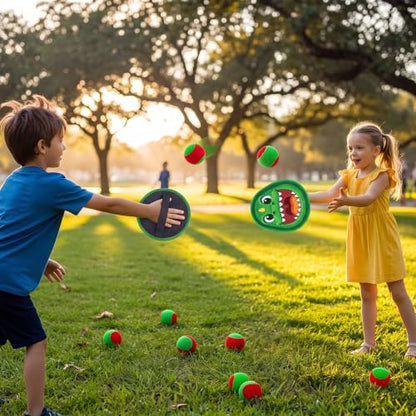 Big Dinosaur Toss and Catch Ball Set Include 4 Rackets and 4 Balls Beach Game Outdoor Ball Sports Games Toss and Catch Balls for Kids and Toddlers