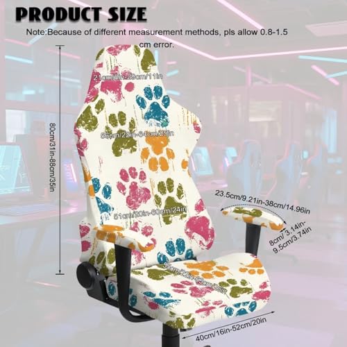 Dog Paw Print Gaming Chair Covers Slipcovers Skin Friendly Breathable Elastic Computer Desk Chair Cover with Armrest Covers for Ergonomic Game Rotating Office Chairs - color: Beige and Multi - Dog Paw