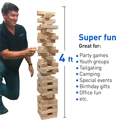 EASYGO PRODUCTS 54 Piece Large Wood Block Stack & Tumble Tower Toppling Blocks Game Great for Game Nights for Kids, Adults & FamilyStorage Bag