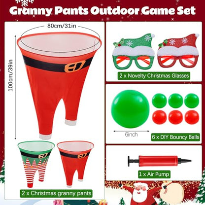 Christmas Granny Pants Outdoor Game Set, Giant Granny Funny Pants with Pump Bouncy Balls & Christmas Glasses, Holiday Yard Tossing Game for Adults Family Party(11 Pcs,Classic Style) - style: Classic Style
