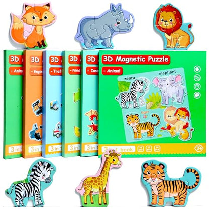 Magnetic Puzzles for Kids 3-5, Travel Toddler Animal Take-Along Toy | Magnetic Activity Toy for Boys & Girls, Preschoolers and Kids 3+, Learning Magnet Gift for Road Trip - style: Animal