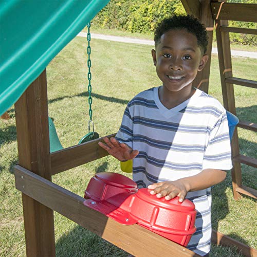 Swing-N-Slide WS 8354 Knightsbridge Super Wooden Swing Set with Two Slides, Play Set, Monkey Bars, Climbing Wall, Music Play & Climbing Wall, Wood, Green