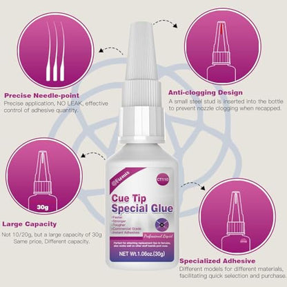 30ml Pool Cue Tip Glue - Quick-Drying Billiard Cue Tip Repair Tool - Strong Bonding Glue for Pool Cue Accessories - No Tip Clamp Needed