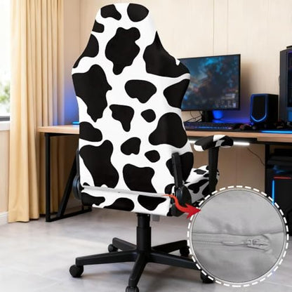 Cow Print Universal Gaming Chair Cover with Armrest Covers Soft Stretchable Gaming Chair Slipcover Breathable Non Slip Computer Reclining Protector Fits Most Office/PC Chairs Gamer Room Deco - color: Cow Print