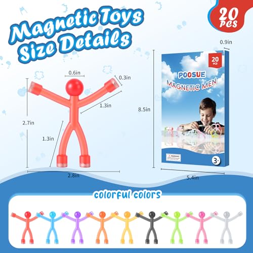 20Pcs Magnetic Men Figures Toys Set with Metal Storage Box, Portable Fidget Toys for Kids Travel, Road Trip Activities Airplane Car, Classroom Educational Games, Birthday Stocking Stuffers Gifts
