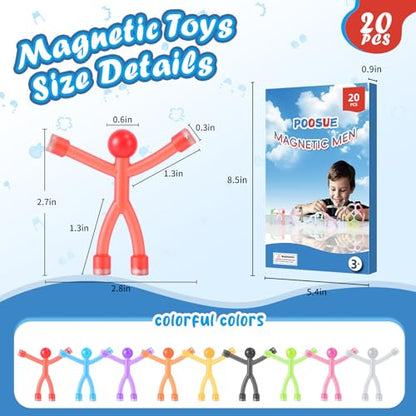 20Pcs Magnetic Men Figures Toys Set with Metal Storage Box, Portable Fidget Toys for Kids Travel, Road Trip Activities Airplane Car, Classroom Educational Games, Birthday Stocking Stuffers Gifts