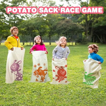 digi Easter Games for Kids and Family- 33 Pcs Potato Sack Race Bags,Egg and Spoon Race,Legged Relay Race Bands Easter Gifts Toys for Kids Outdoor Eggs Hunt Party Favors Activities（Over 3 years old）