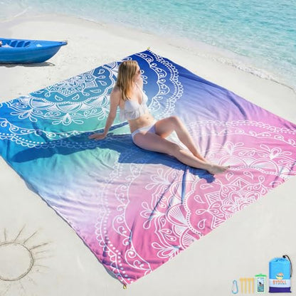 BYDOLL Beach Blanket Waterproof Sandproof Large Sand Free,78''X81''/10'X9' Oversized Sandless Lightweight Blanket Picnic Mat for Beach Travel Camping Hiking with Stakes - color: Half Mandala, size: 78"X81"