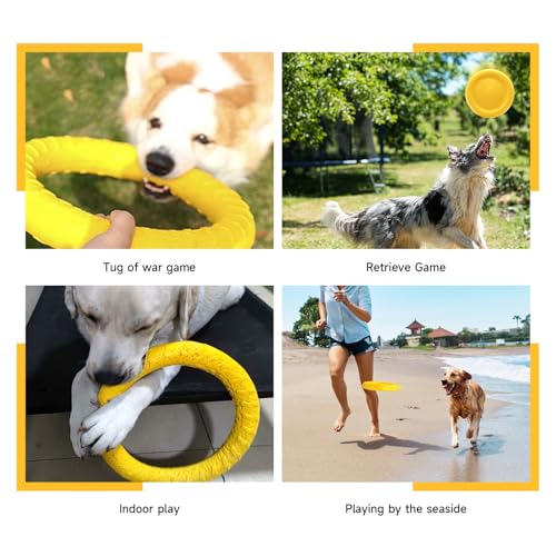 WishLotus Dog Ring Toy and Flying Disc, Interactive Floating Dog Toys Set for Outdoor, Training and Teeth Cleaning Chewers Fetch Toys for Large Dogs (Yellow) - color: Yellow