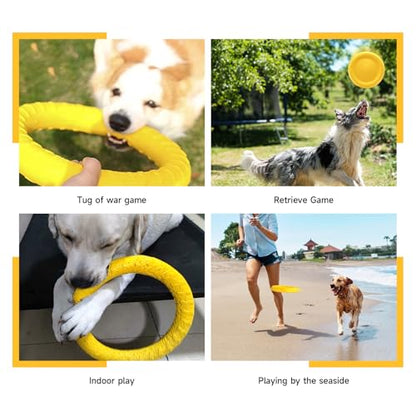 WishLotus Dog Ring Toy and Flying Disc, Interactive Floating Dog Toys Set for Outdoor, Training and Teeth Cleaning Chewers Fetch Toys for Large Dogs (Yellow) - color: Yellow
