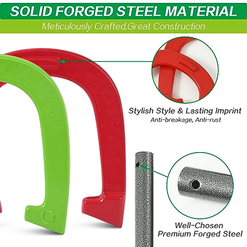 Horseshoes Outside Game - Steel Horseshoe Set - Yard Game Kit with 4 Heavy Duty Horseshoes, 2 Solid 24" Stakes & Carrying Bag - Classic Lawn Games for Adults, Backyard, Camping