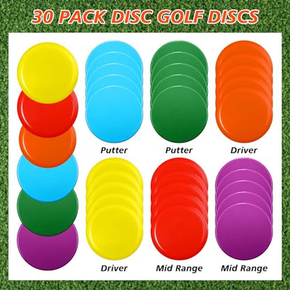 Poen 30 Pack Disc Golf Discs Set Including Putter, Mid Range, Driver Plastic Golf Flying Disc for Starter Beginner, 6 Colors