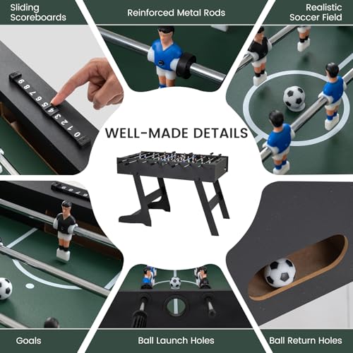 Goplus Folding Foosball Table, 48'' Full Competition Size Soccer Table for Adults Family Night, Game Room, Party - color: Black