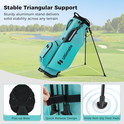 ULTIMATE Golf Stand Bag, 8-Way Golf Bag with 5 Pockets, Rain Hood, Detachable Dual Shoulder Strap, Lumbar Pad, Handles, Portable Golf Club Bag for Men & Women - color: Blue