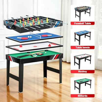 Multi Game Table 4-in-1 Combo Game Table-Foosball Table,Pool Billiards,Air Hockey & Table Tennis,Combination Table for Family Game Room, Office or Kids' Game Room