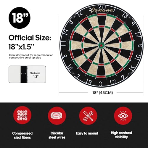 Panana Steel Tip Dartboard Set with 6 Professional Steel Tip Darts, Bristle Dart Round Board Indoor Family Game