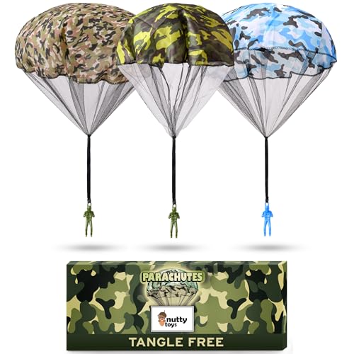 NUTTY TOYS Army Parachute Toys for Kids - Tangle Free Outdoor Flying Parachute Men, Best Small Outside Toys for 4 5 6 7 8 9 10 11 12 Year Old, Top Christmas Stocking Stuffers Idea 2026 Unique Boy Gift - style: Army