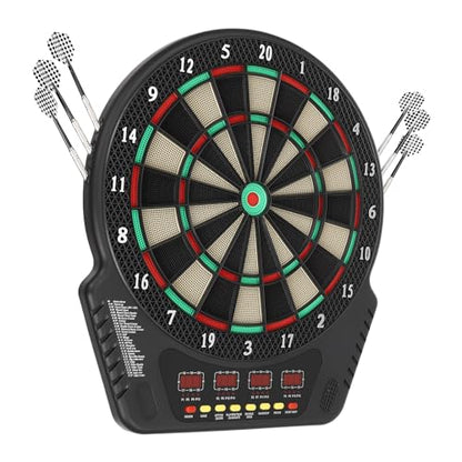 2.7W Electronic Dartboard Cabinet Set 17.32 x 19.88 Inch Electronic Dart Boards for Adults wirh 4 LED Displays Electronic Darts Board Wall Mounted Dart Boards for Adults with 6 Darts